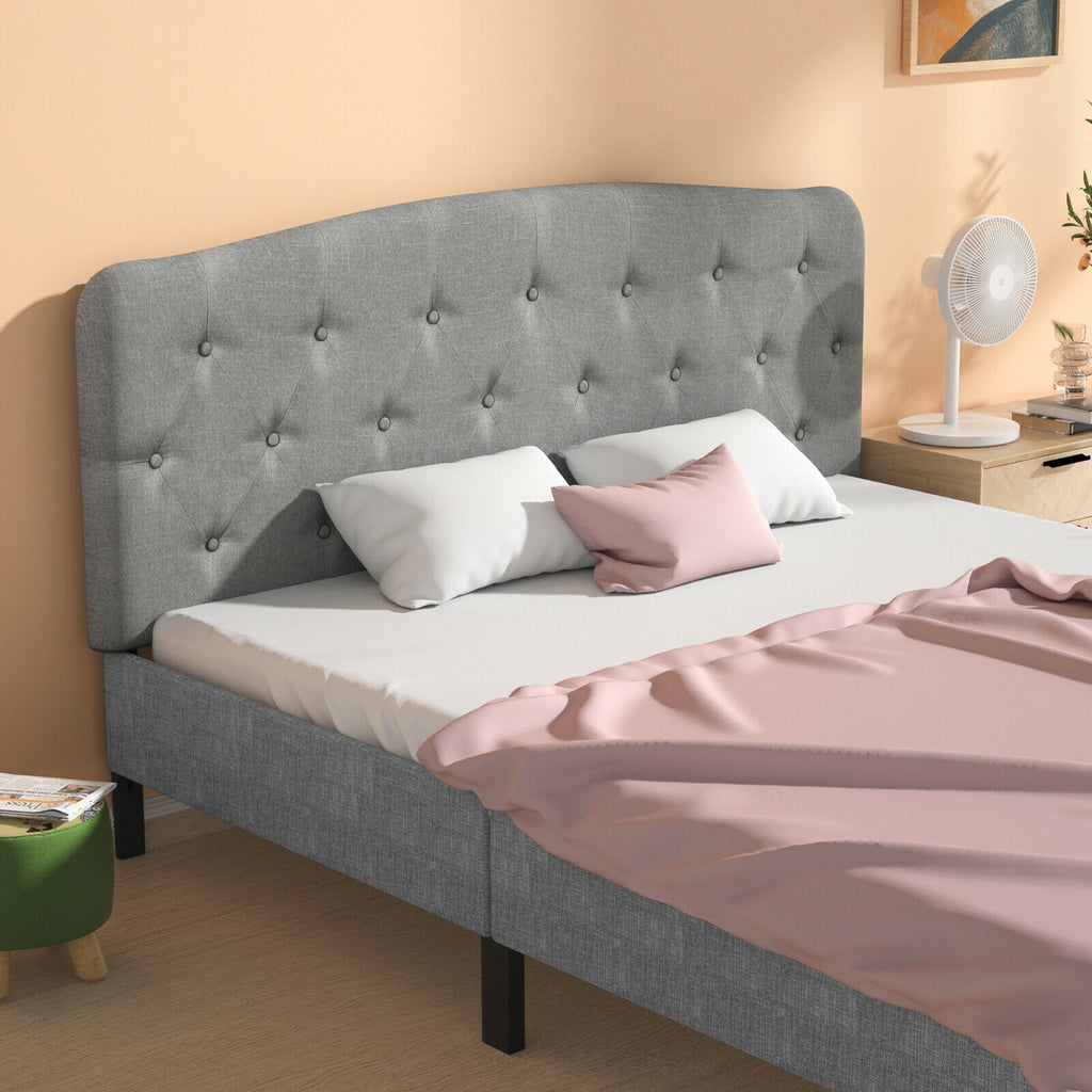 Full Size Faux Linen Upholstered Headboard, Light Gray