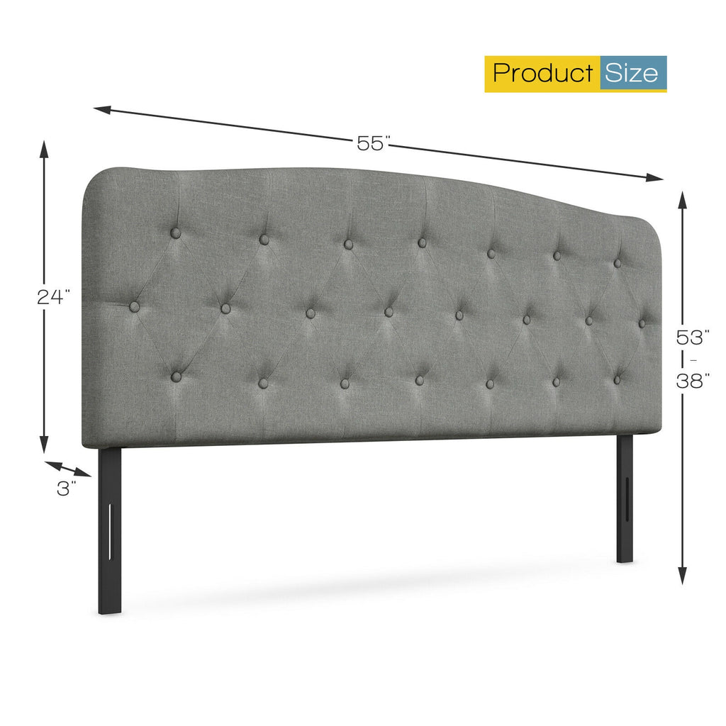 Full Size Faux Linen Upholstered Headboard, Light Gray