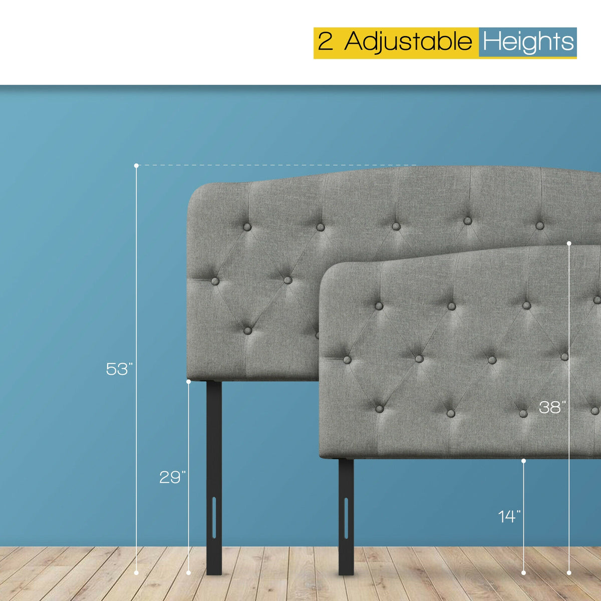 Full Size Faux Linen Upholstered Headboard, Light Gray
