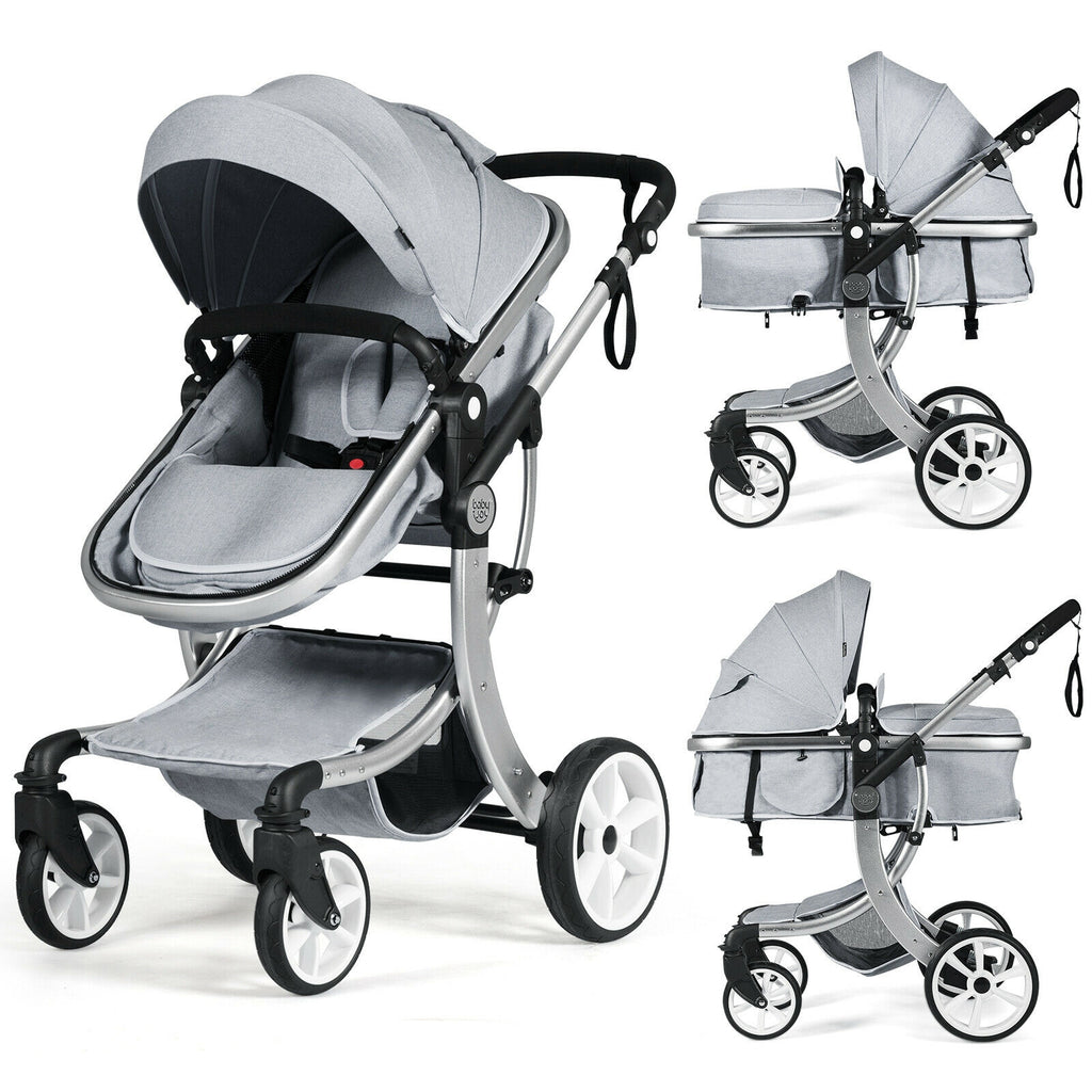 Costway 2-in-1 Foldable Baby Stroller with Diaper Bag - Gray, No Cup Holders