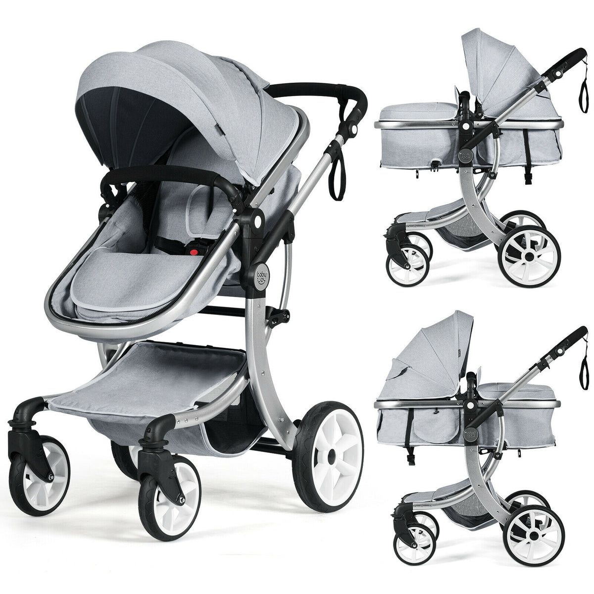 Costway 2-in-1 Foldable Baby Stroller with Diaper Bag - Gray, No Cup Holders