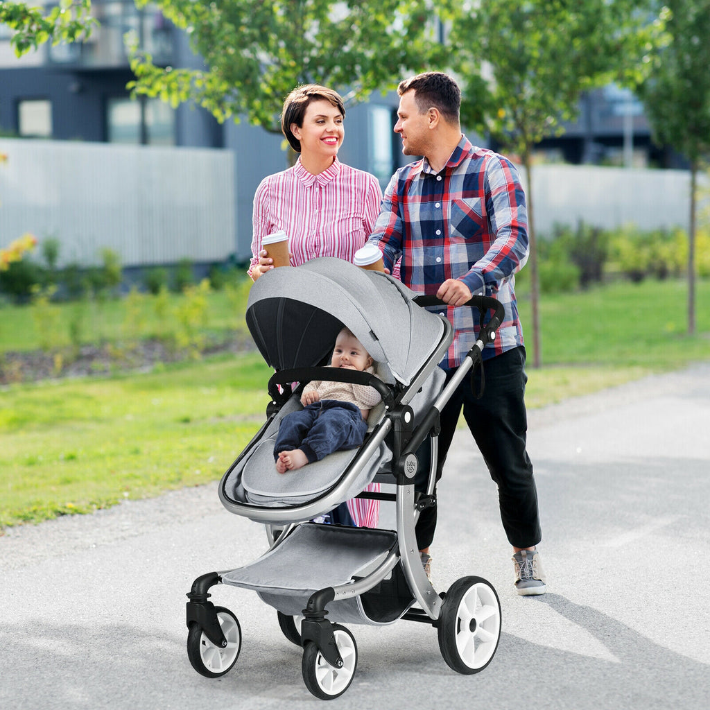 Costway 2-in-1 Foldable Baby Stroller with Diaper Bag - Gray, No Cup Holders