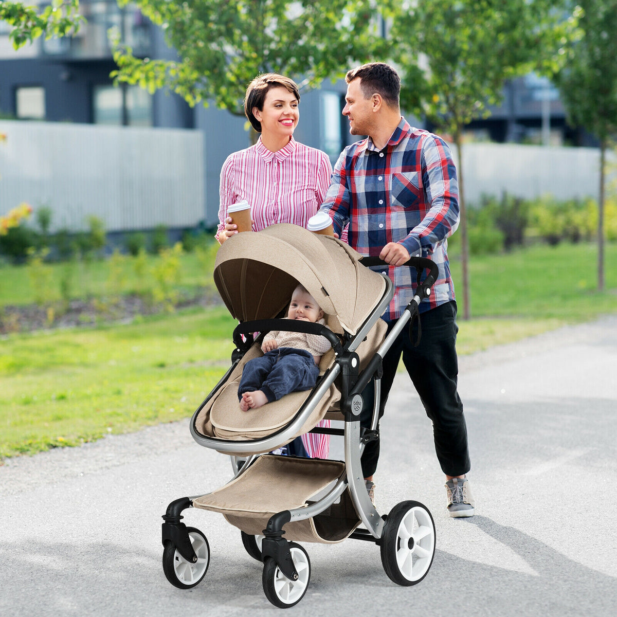 Costway 2-in-1 Foldable Baby Stroller with Diaper Bag - Gray, No Cup Holders