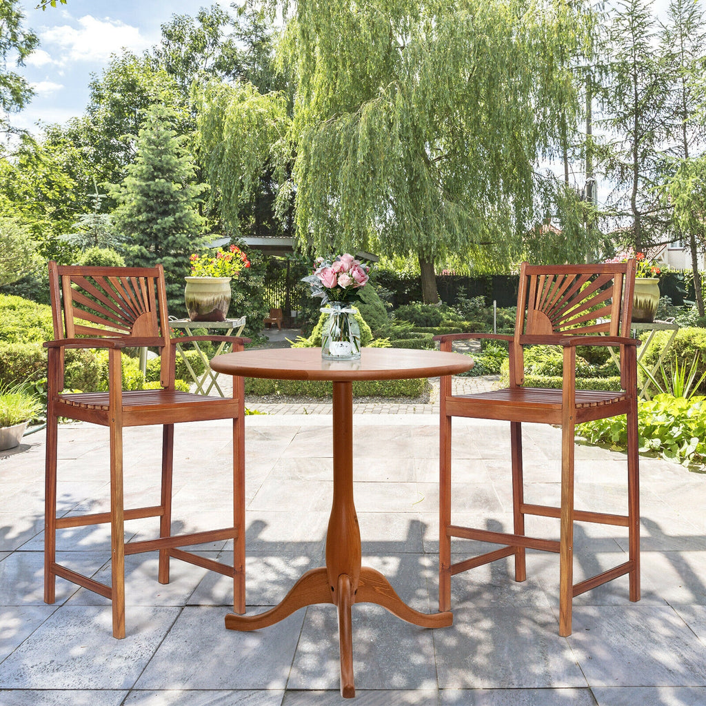 Outdoor Acacia Wood Bar Chairs with Backrest - 2 Pieces