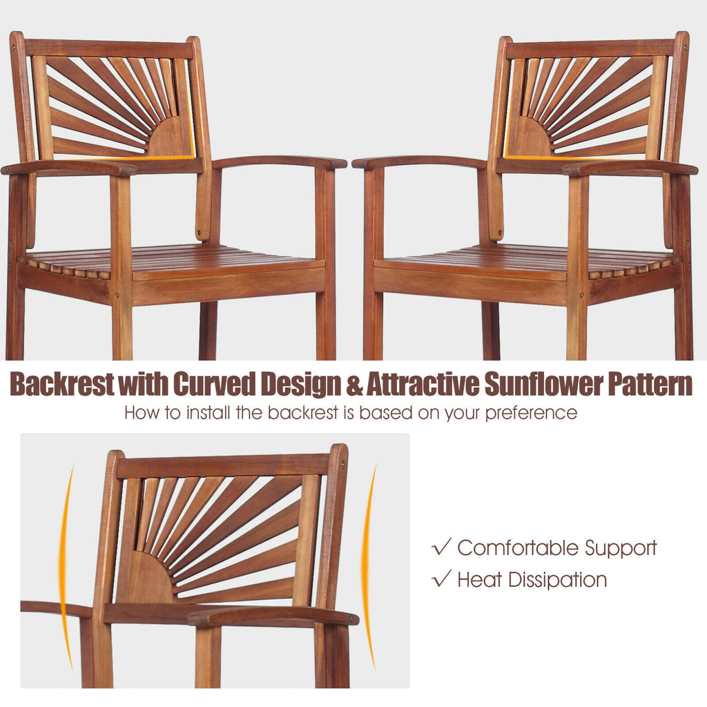 Outdoor Acacia Wood Bar Chairs with Backrest - 2 Pieces