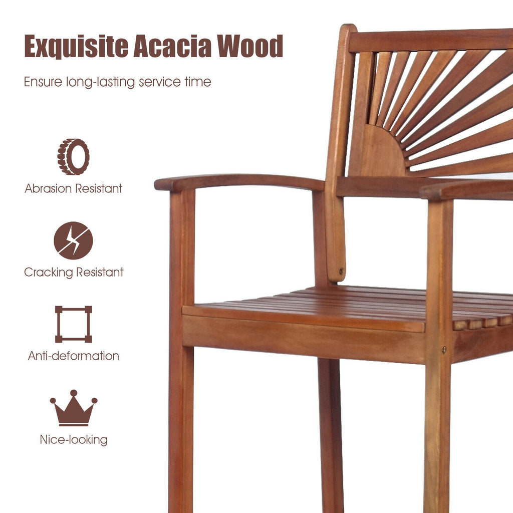 Outdoor Acacia Wood Bar Chairs with Backrest - 2 Pieces