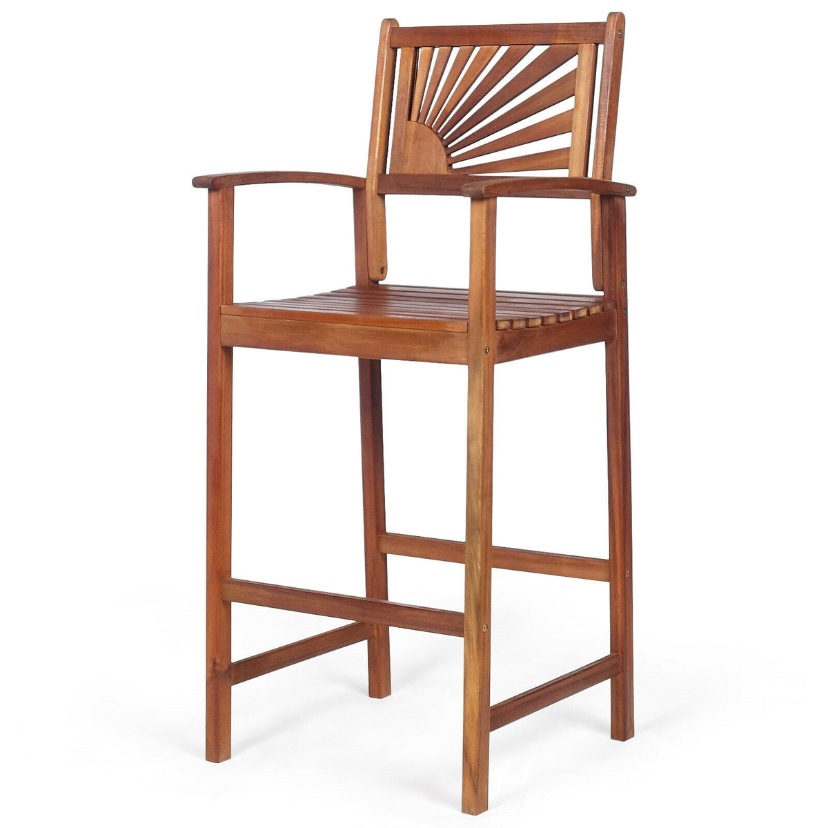 Outdoor Acacia Wood Bar Chairs with Backrest - 2 Pieces