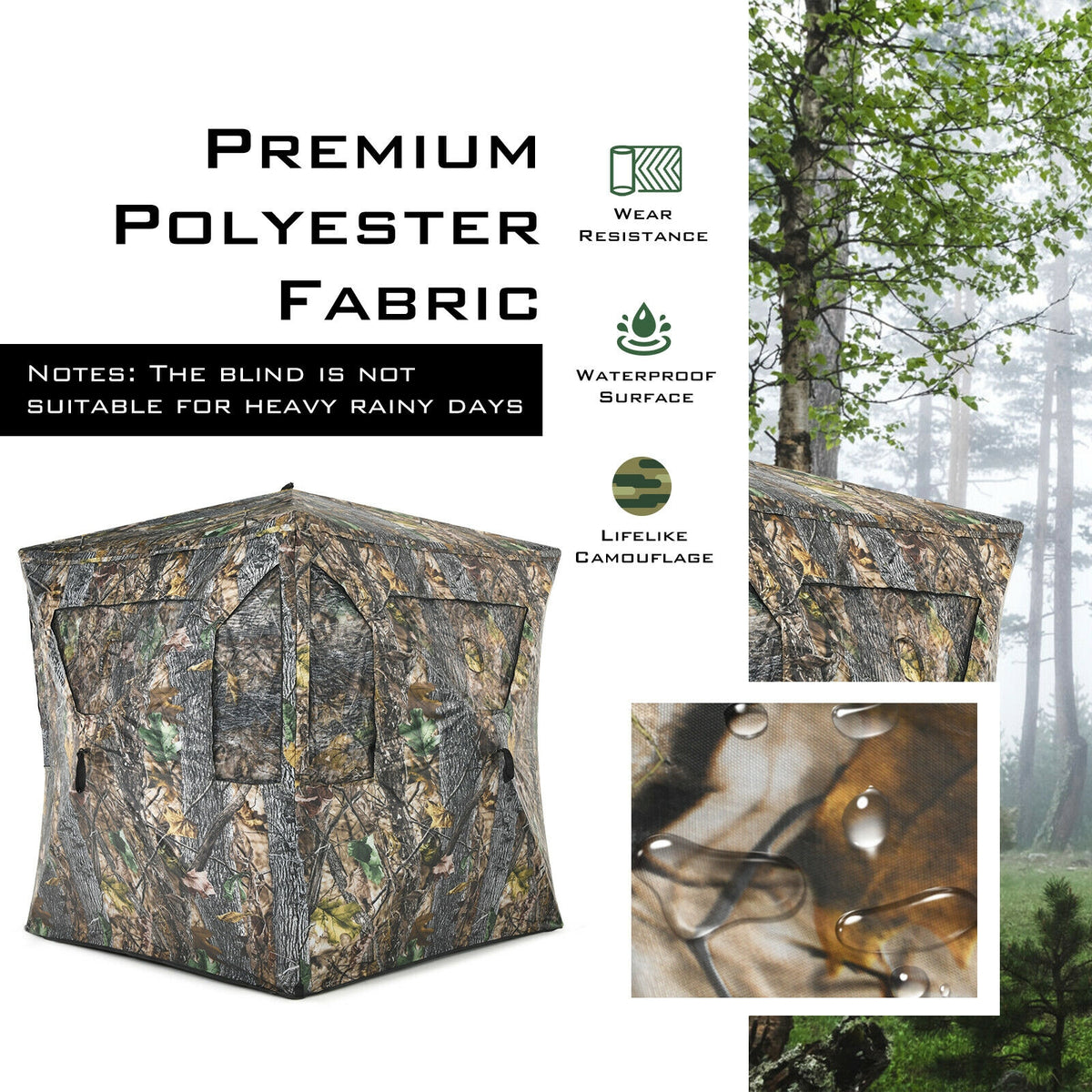 3-Person Hunting Blind Pop-Up Tent with Gun Ports & Mesh Windows