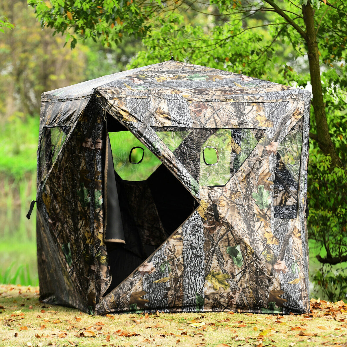 3-Person Hunting Blind Pop-Up Tent with Gun Ports & Mesh Windows