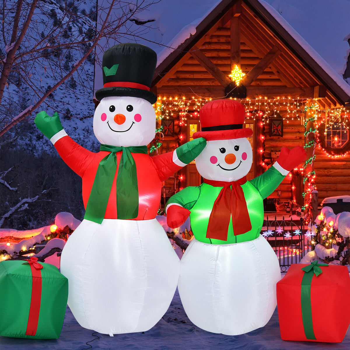 6 Feet Snowmen Inflatable Christmas Decoration Set with LED Lights
