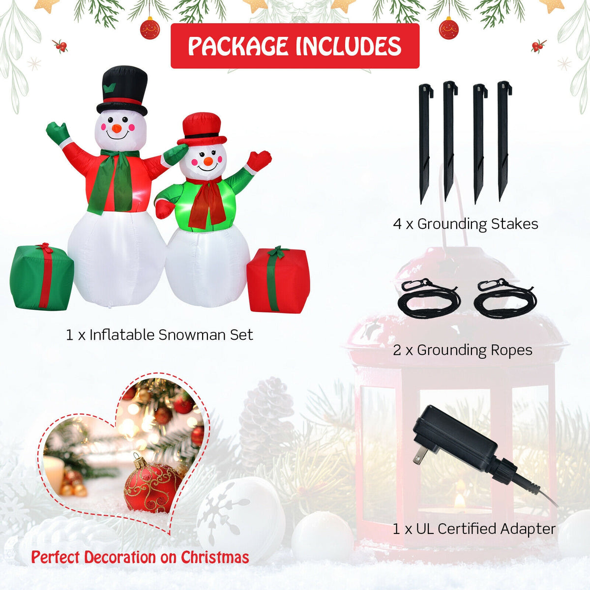 6 Feet Snowmen Inflatable Christmas Decoration Set with LED Lights