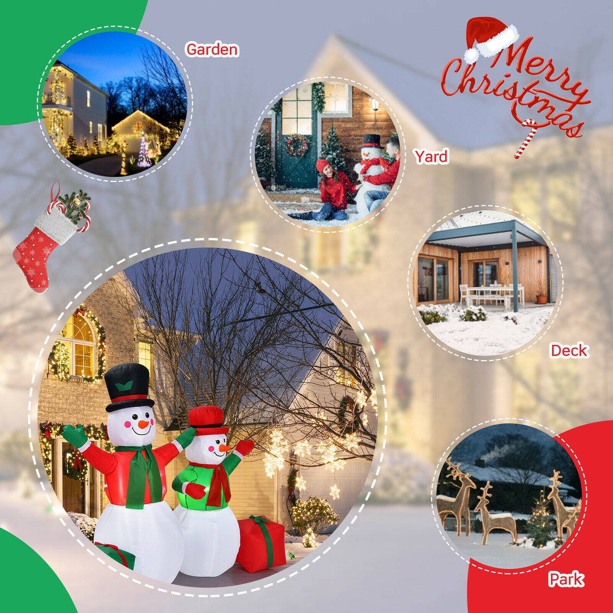 6 Feet Snowmen Inflatable Christmas Decoration Set with LED Lights