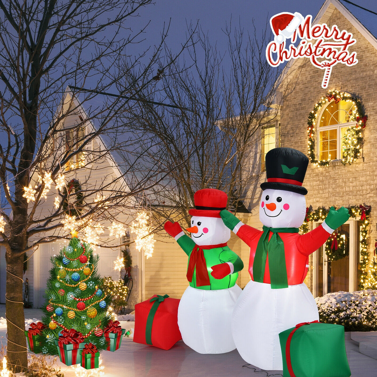 6 Feet Snowmen Inflatable Christmas Decoration Set with LED Lights