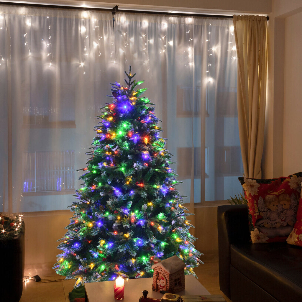 5 ft Pre-Lit Snowy Christmas Hinged Tree with Multi-Color Lights & Flash Modes