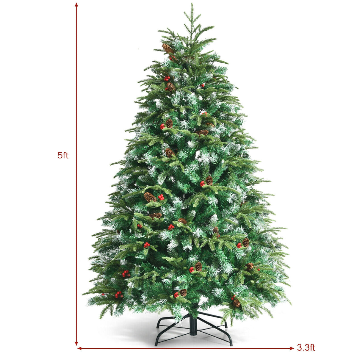 5 ft Pre-Lit Snowy Christmas Hinged Tree with Multi-Color Lights & Flash Modes