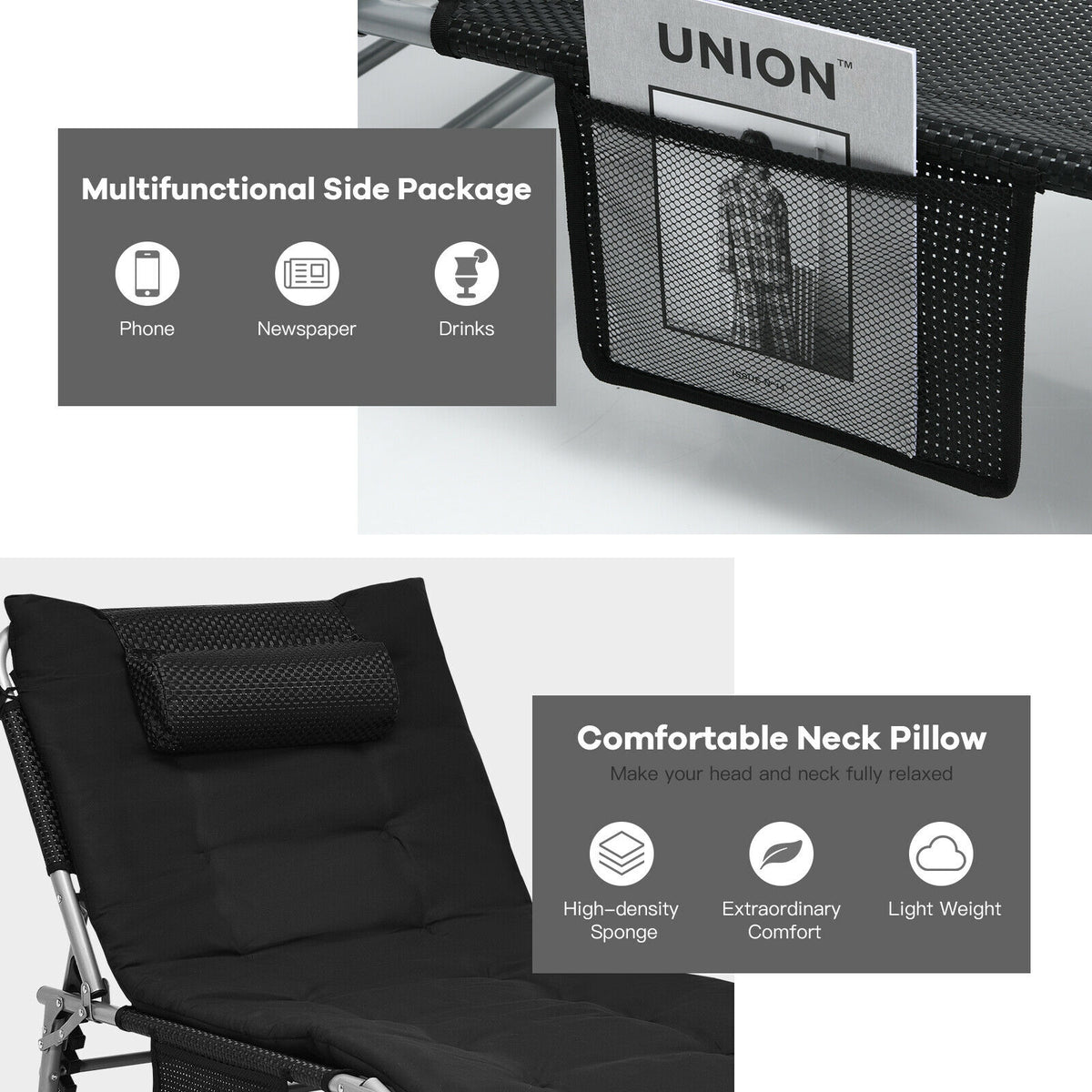 4-Fold Oversize Padded Folding Lounge Chair with Removable Soft