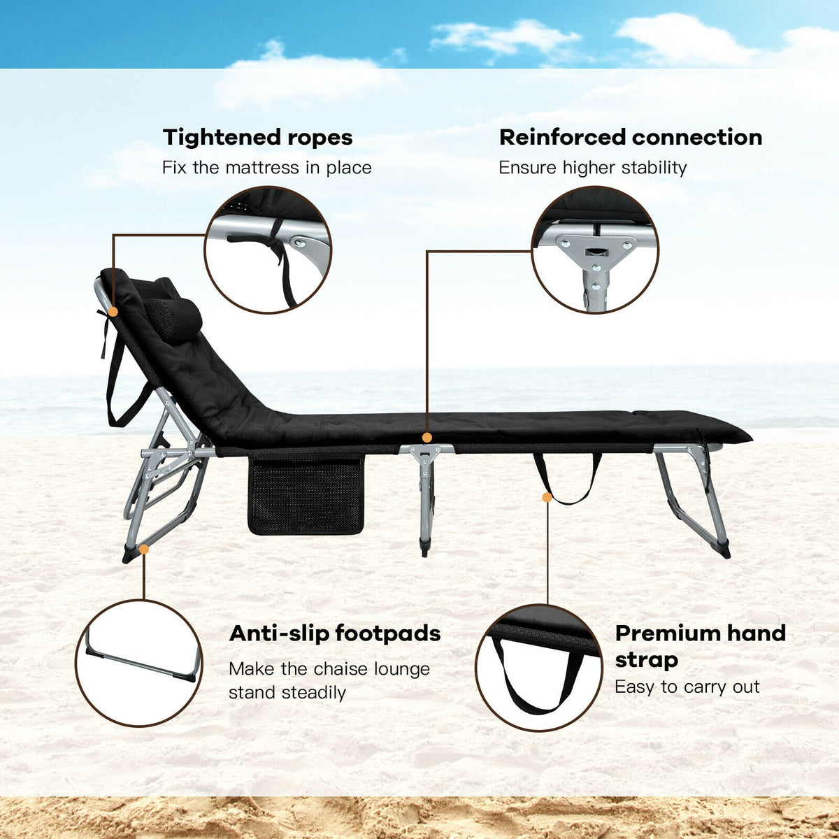 4-Fold Oversize Padded Folding Lounge Chair with Removable Soft