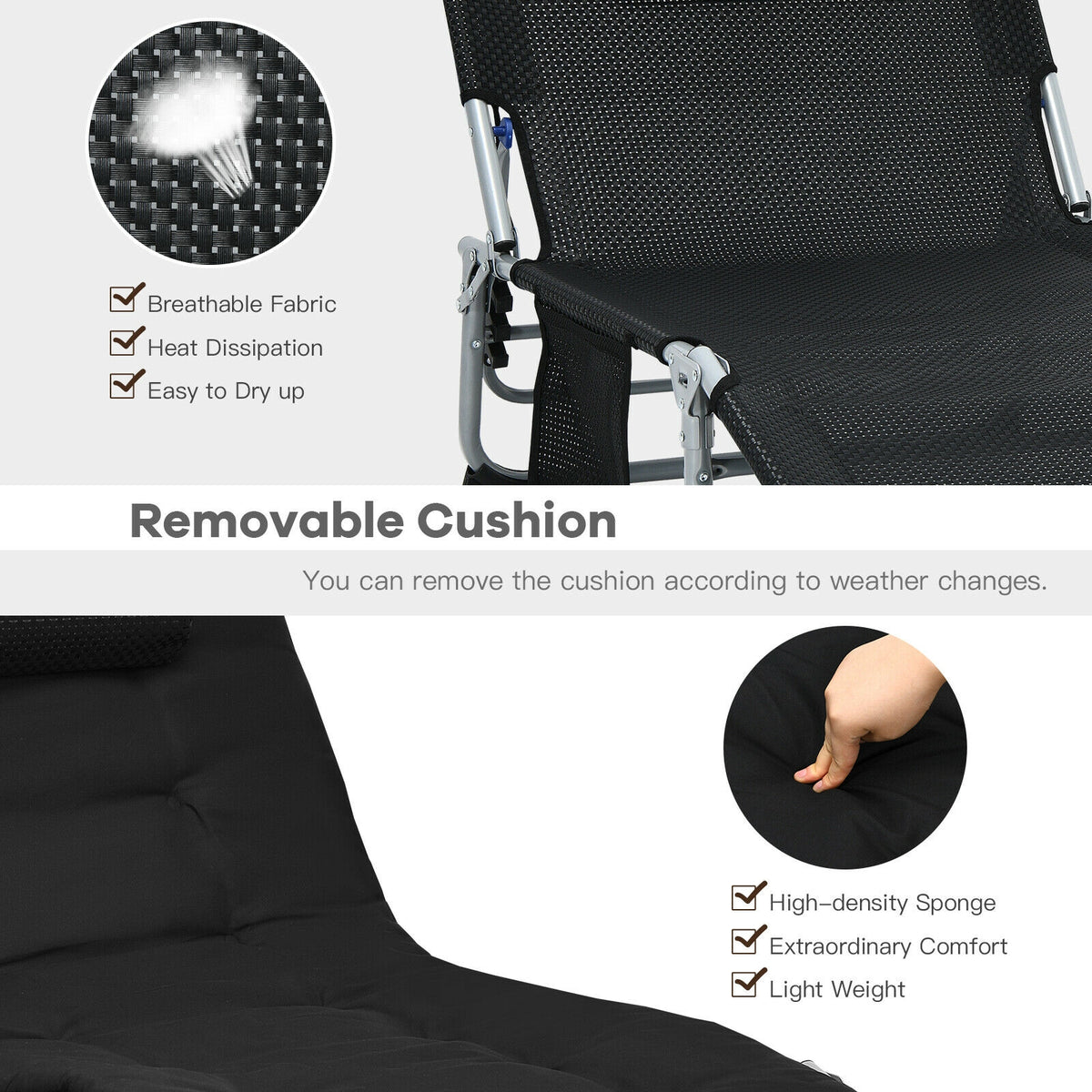 4-Fold Oversize Padded Folding Lounge Chair with Removable Soft