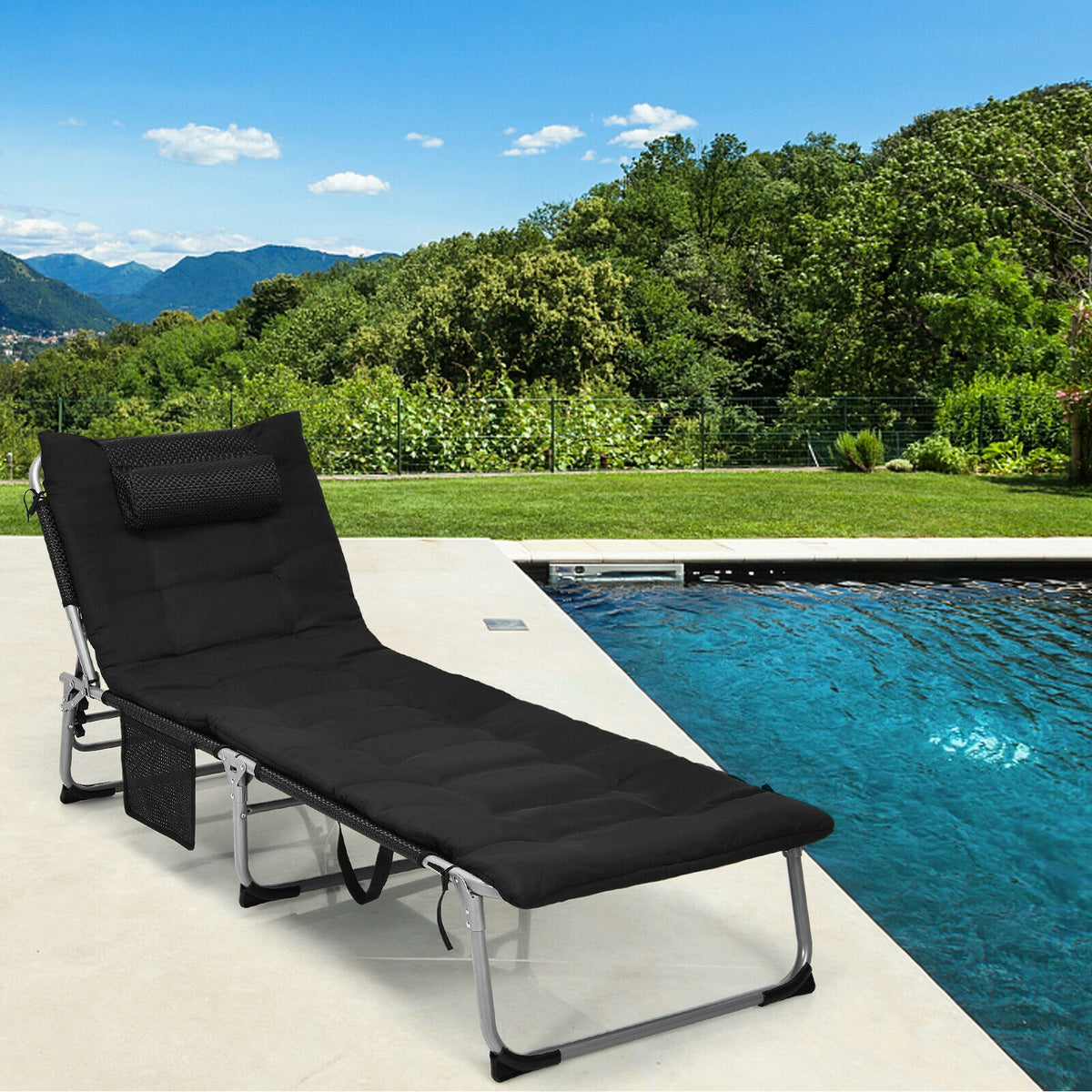 4-Fold Oversize Padded Folding Lounge Chair with Removable Soft
