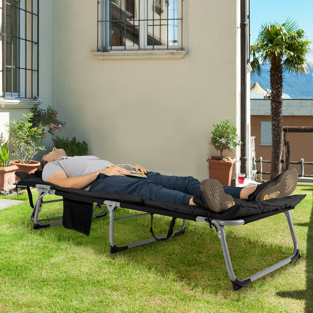 4-Fold Oversize Padded Folding Lounge Chair with Removable Soft