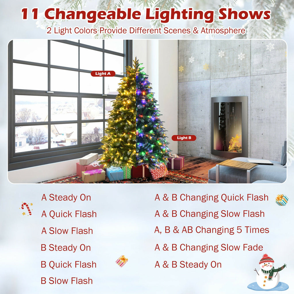 5 ft Pre-Lit Snowy Christmas Hinged Tree with Multi-Color Lights & Flash Modes