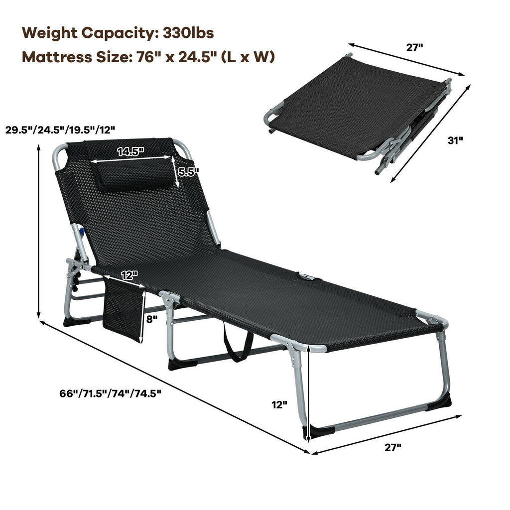 4-Fold Oversize Padded Folding Lounge Chair with Removable Soft