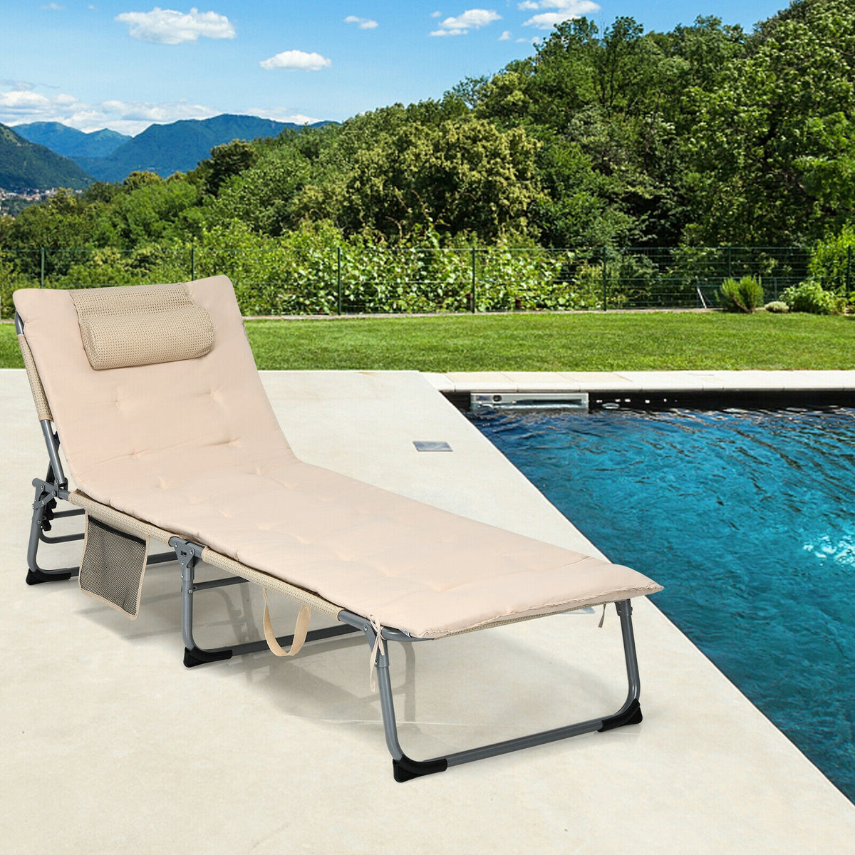 4-Fold Oversize Padded Folding Lounge Chair with Removable Soft