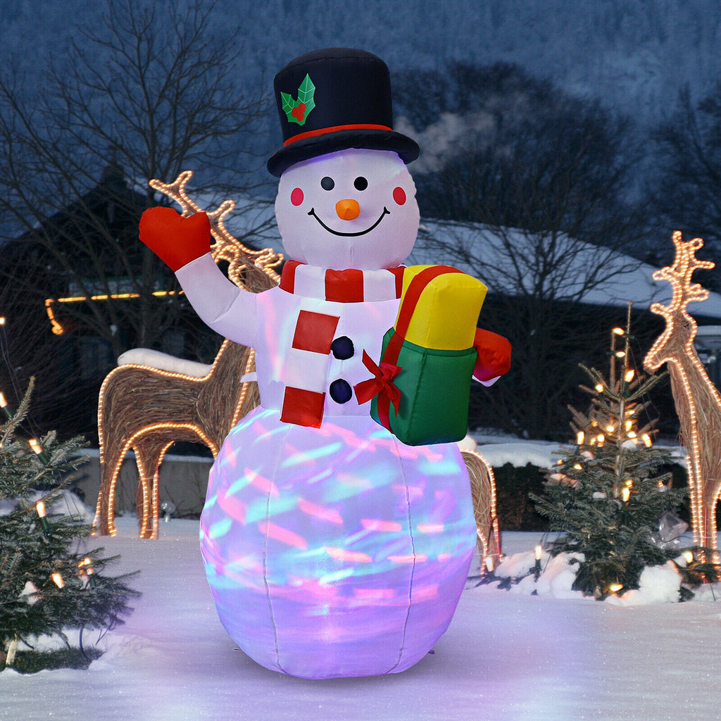 5 Feet Tall Inflatable Snowman with Colorful LED Lights - Yard Christmas Decor
