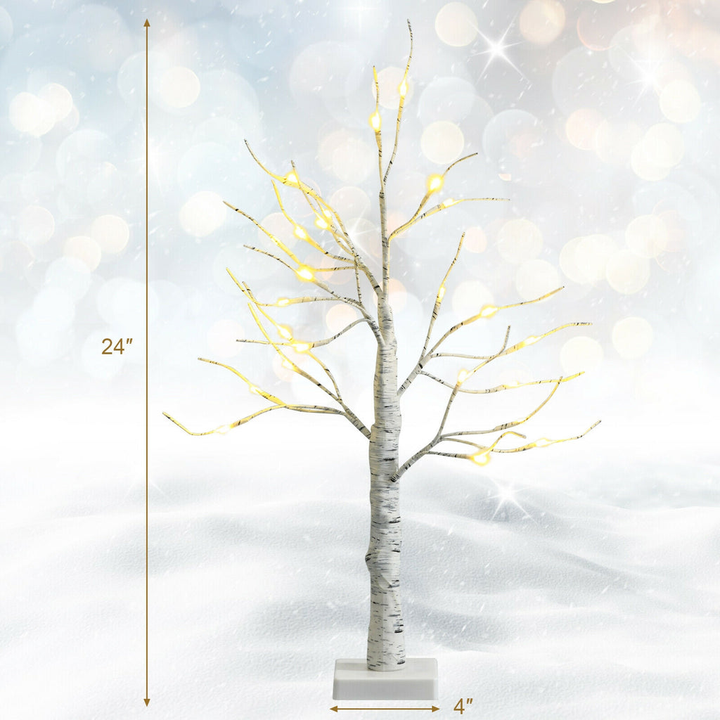 Pre-lit White Birch Tree - Battery Powered Christmas Decor, 2 Feet