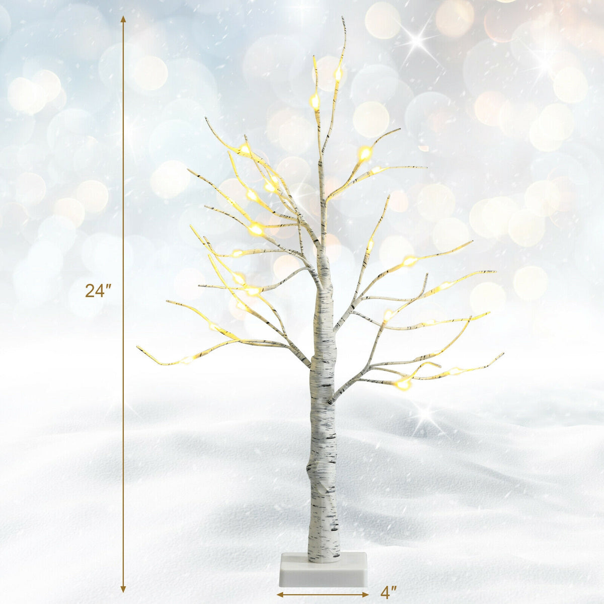 Pre-lit White Birch Tree - Battery Powered Christmas Decor, 2 Feet