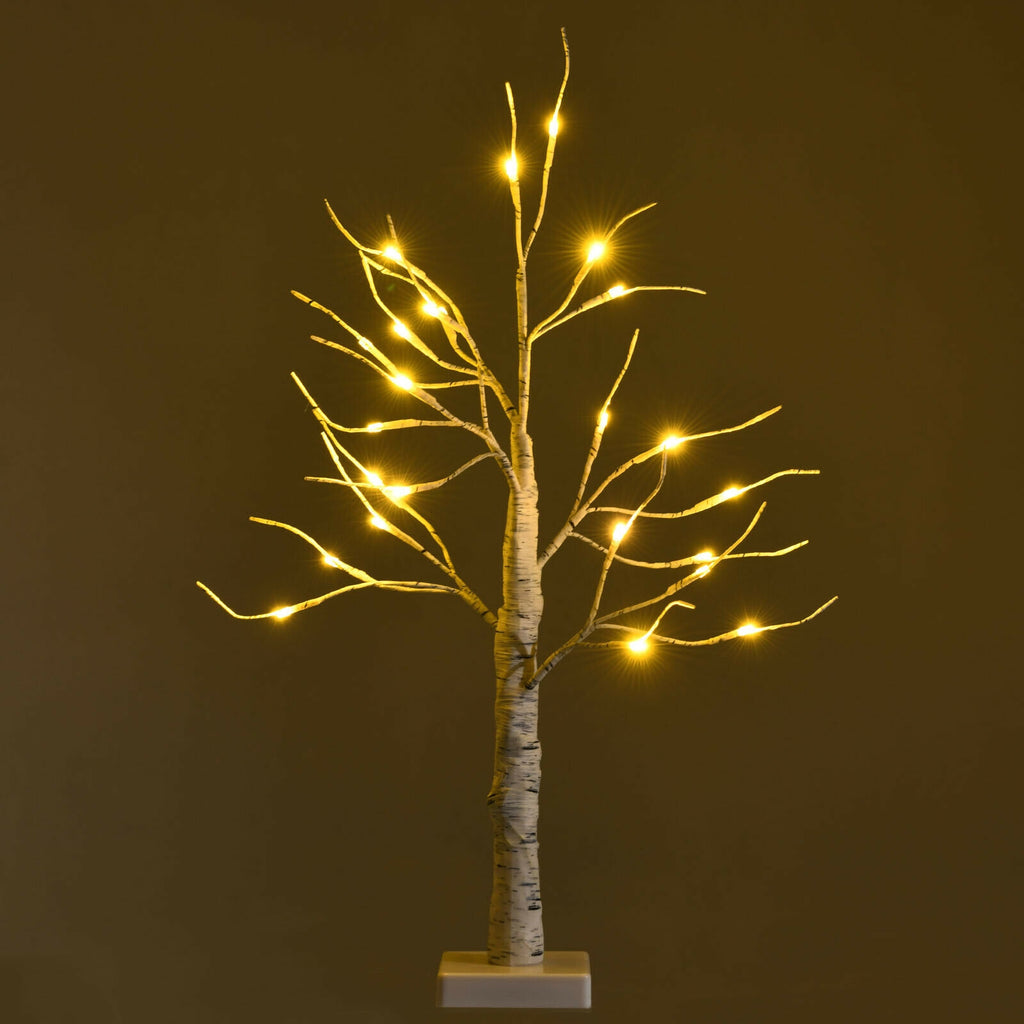 Pre-lit White Birch Tree - Battery Powered Christmas Decor, 2 Feet