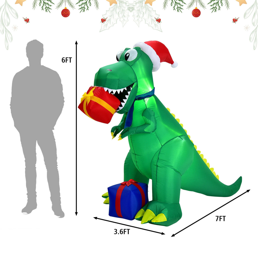 6ft Christmas Inflatable Dinosaur for Indoor & Outdoor Holiday Decor