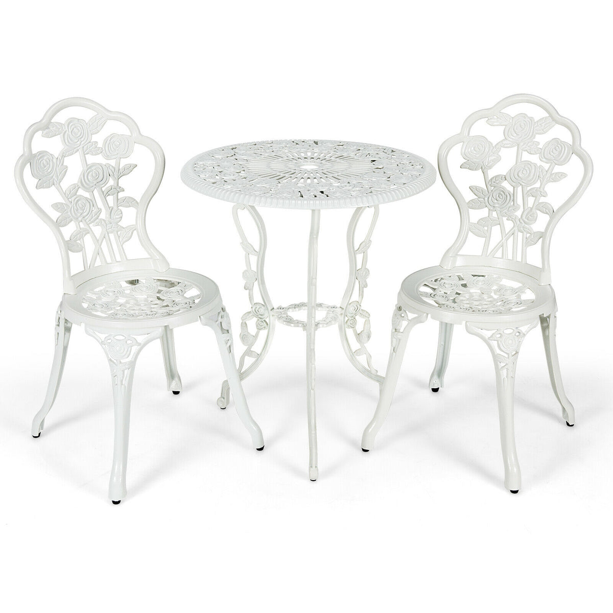 Cast Aluminum Patio Furniture Set with Rose Design - White