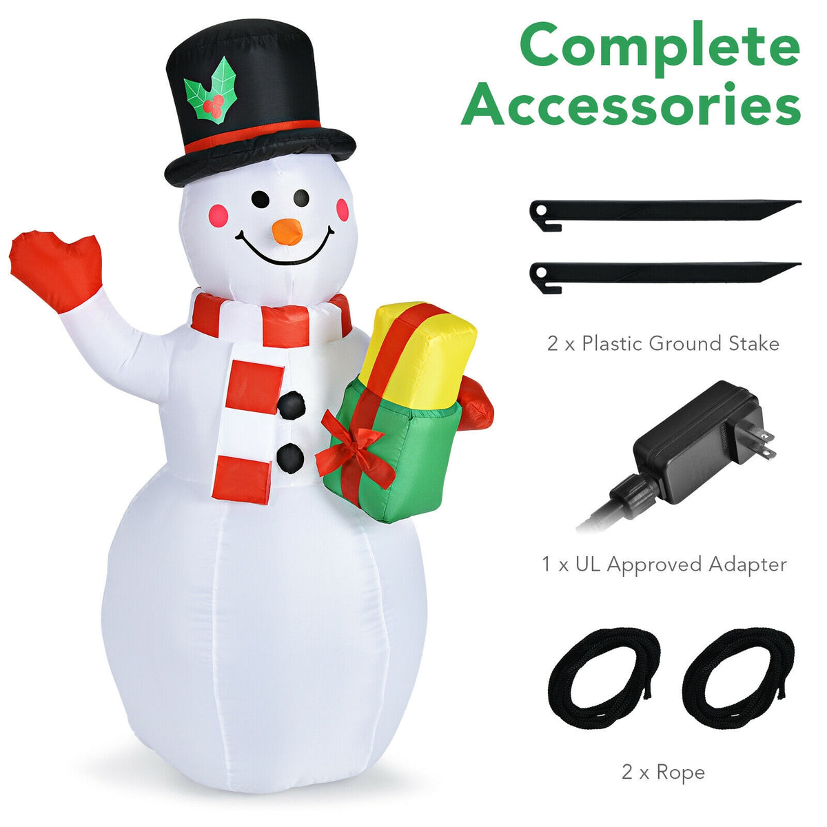 5 Feet Tall Inflatable Snowman with Colorful LED Lights - Yard Christmas Decor
