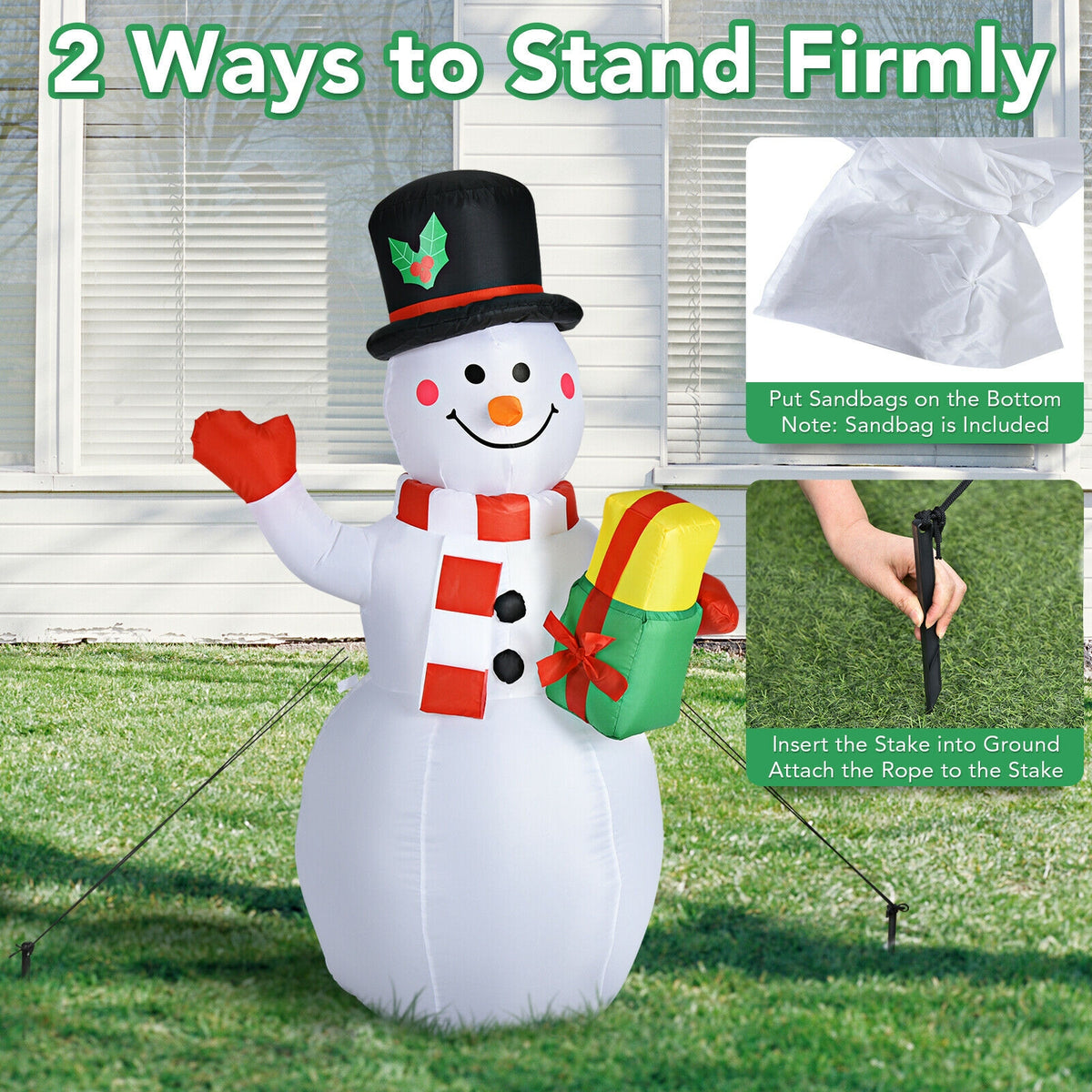 5 Feet Tall Inflatable Snowman with Colorful LED Lights - Yard Christmas Decor