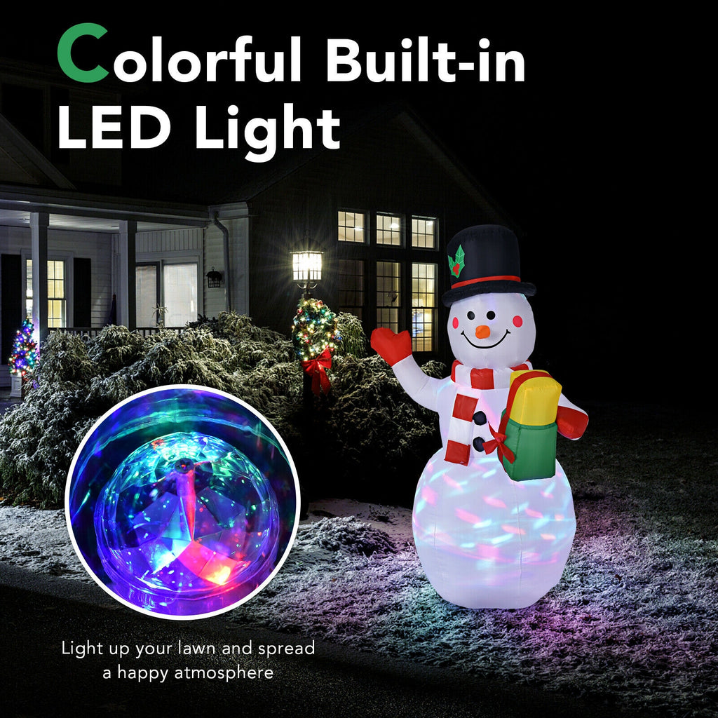 5 Feet Tall Inflatable Snowman with Colorful LED Lights - Yard Christmas Decor