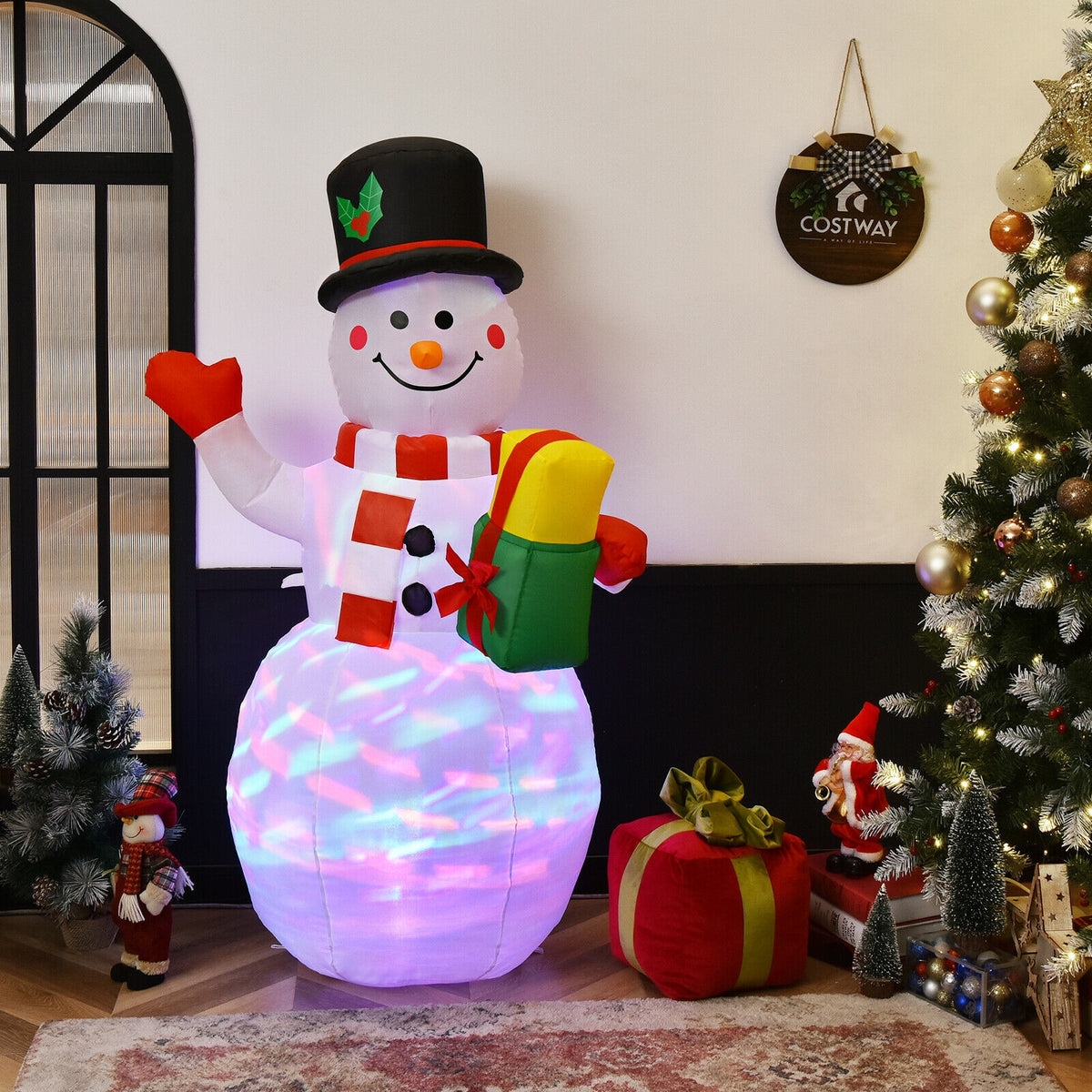 5 Feet Tall Inflatable Snowman with Colorful LED Lights - Yard Christmas Decor