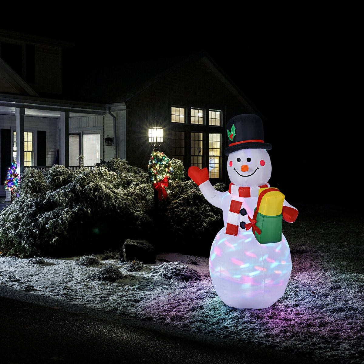 5 Feet Tall Inflatable Snowman with Colorful LED Lights - Yard Christmas Decor