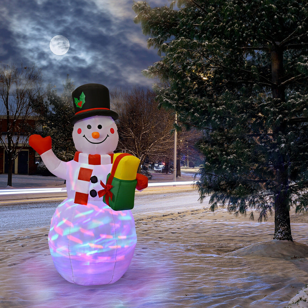 5 Feet Tall Inflatable Snowman with Colorful LED Lights - Yard Christmas Decor