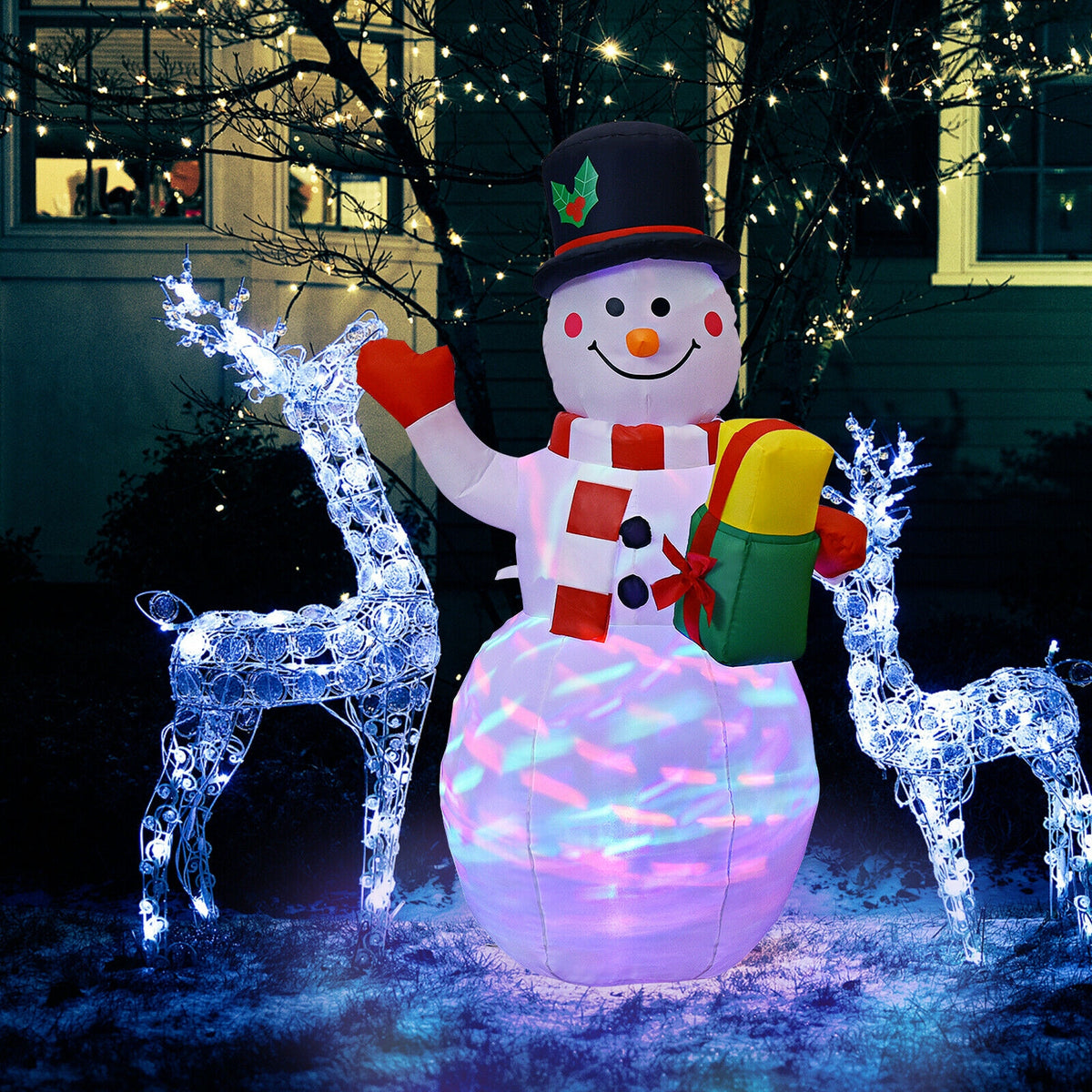 5 Feet Tall Inflatable Snowman with Colorful LED Lights - Yard Christmas Decor