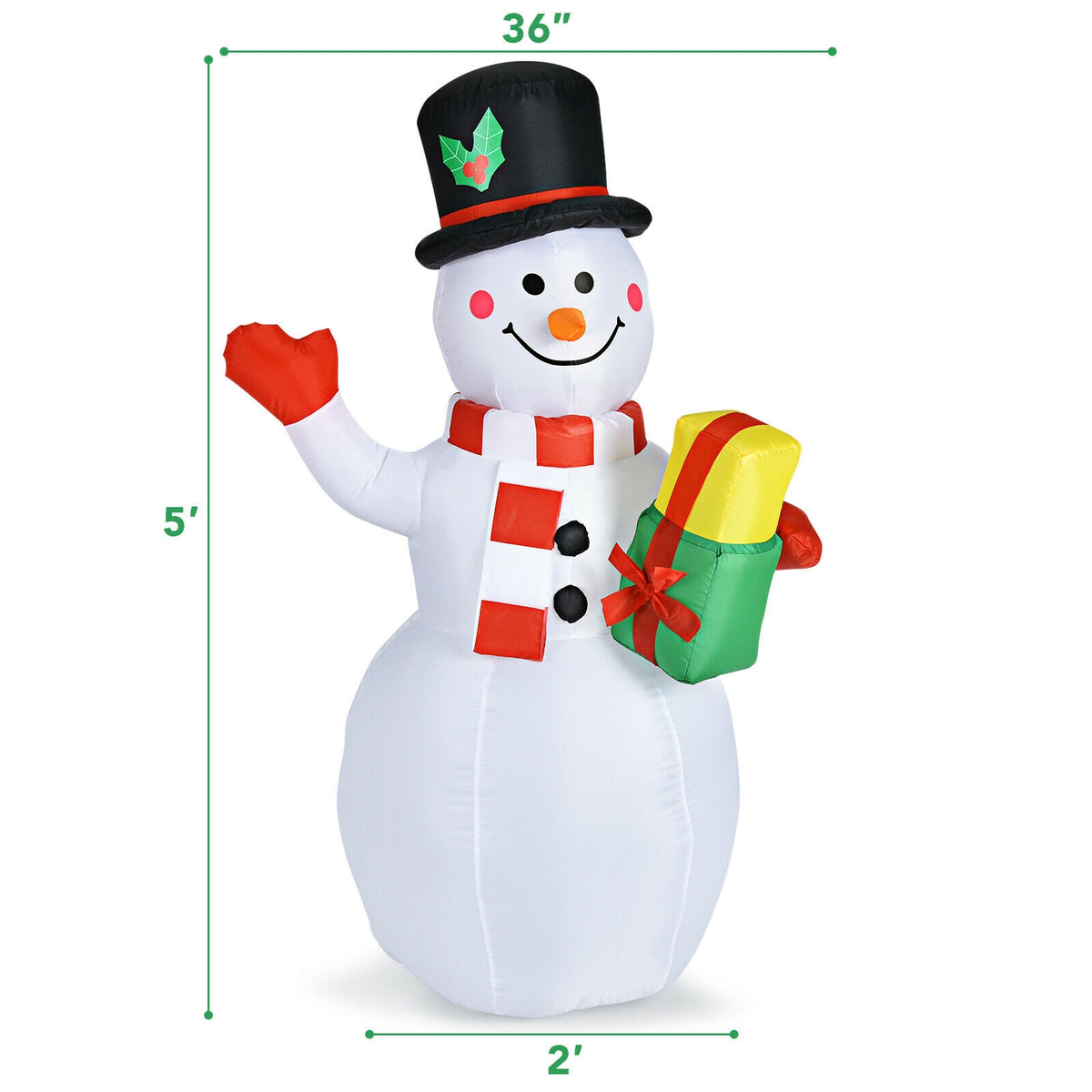 5 Feet Tall Inflatable Snowman with Colorful LED Lights - Yard Christmas Decor