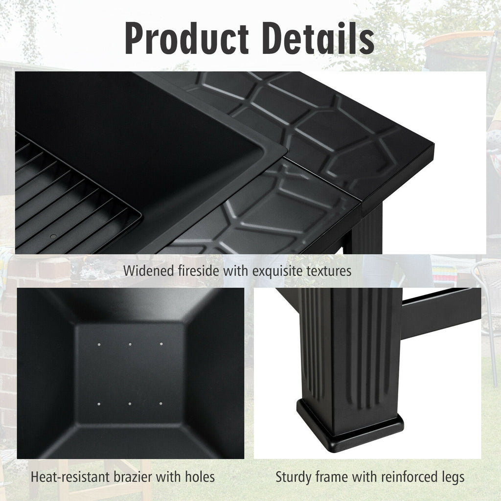 32 Inch Square Fire Pit Table - 3-in-1 BBQ Grill & Ice Bucket