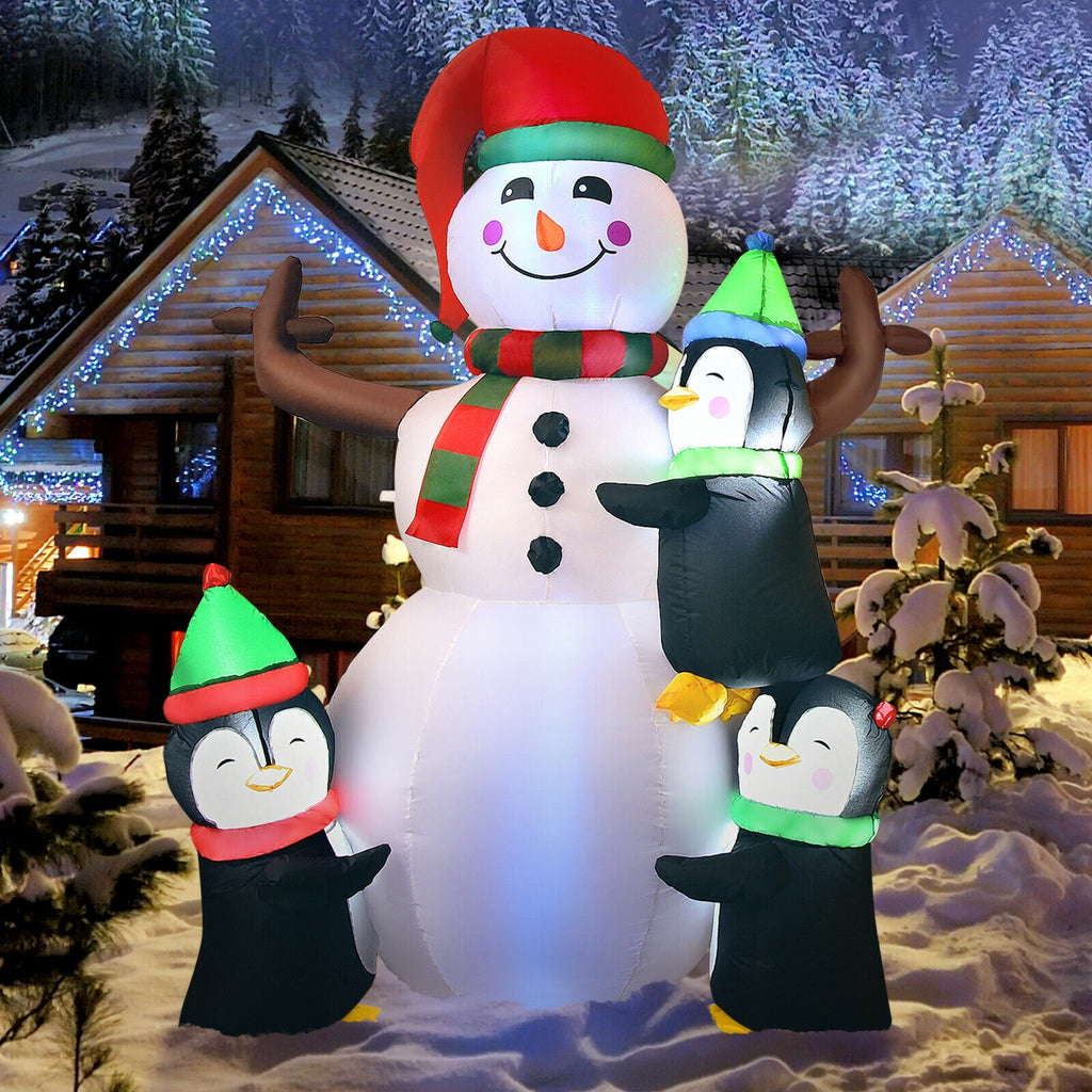 6 Feet Inflatable Snowman with Penguins Christmas Decoration - Quick & Easy Setup