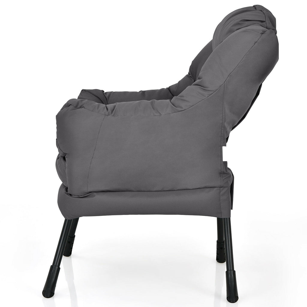 Lazy Chair with Steel Frame and Side Pocket - Gray