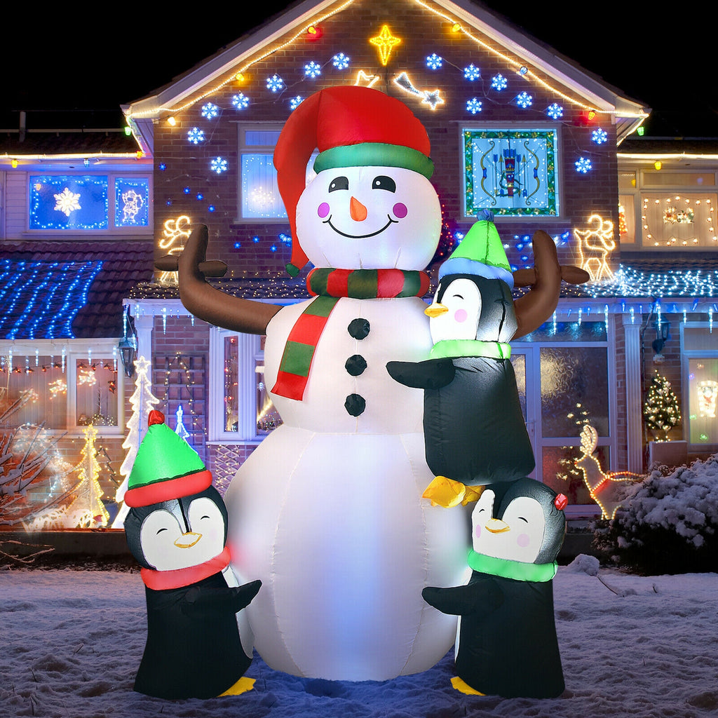 6 Feet Inflatable Snowman with Penguins Christmas Decoration - Quick & Easy Setup