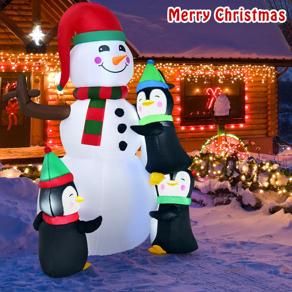 6 Feet Inflatable Snowman with Penguins Christmas Decoration - Quick & Easy Setup