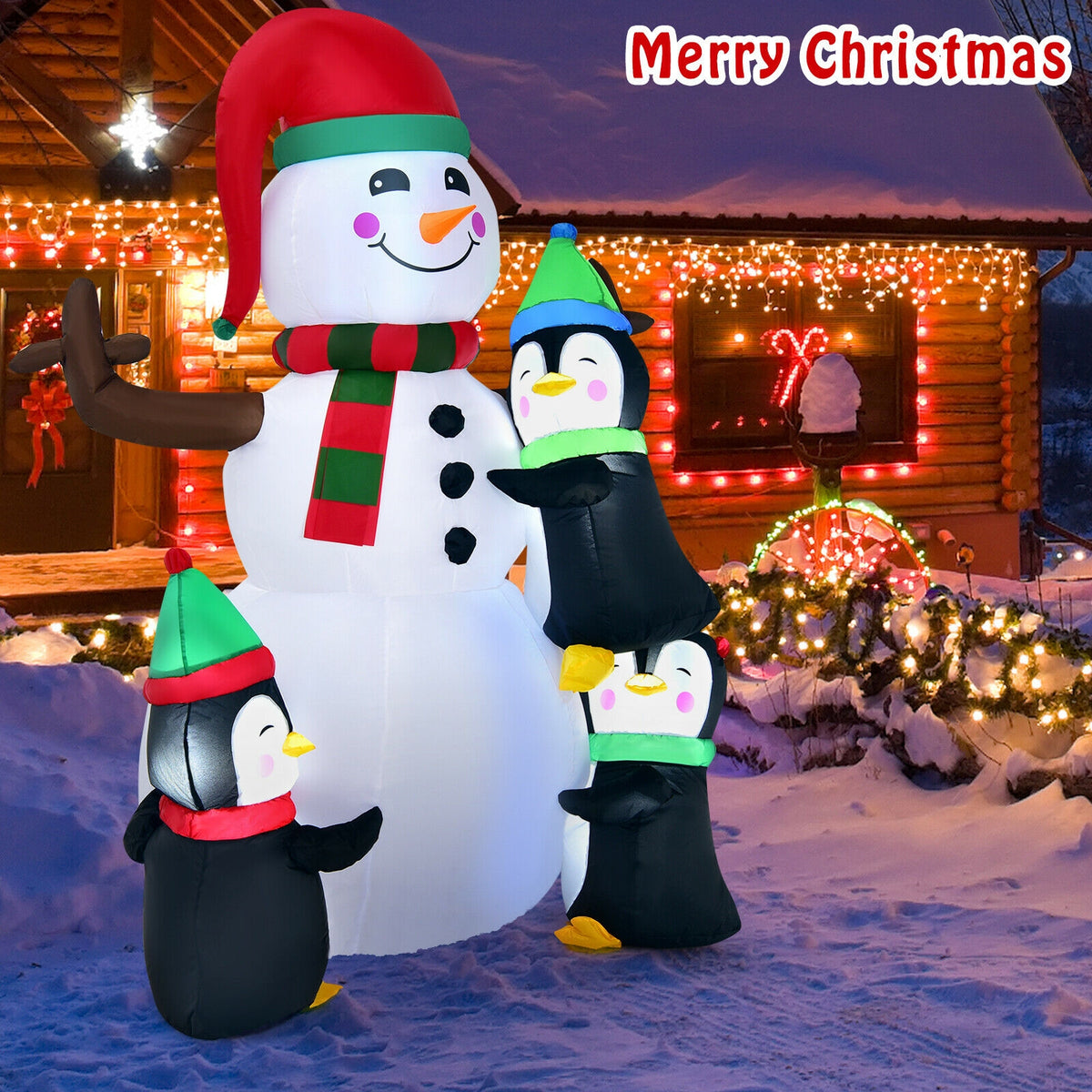 6 Feet Inflatable Snowman with Penguins Christmas Decoration - Quick & Easy Setup