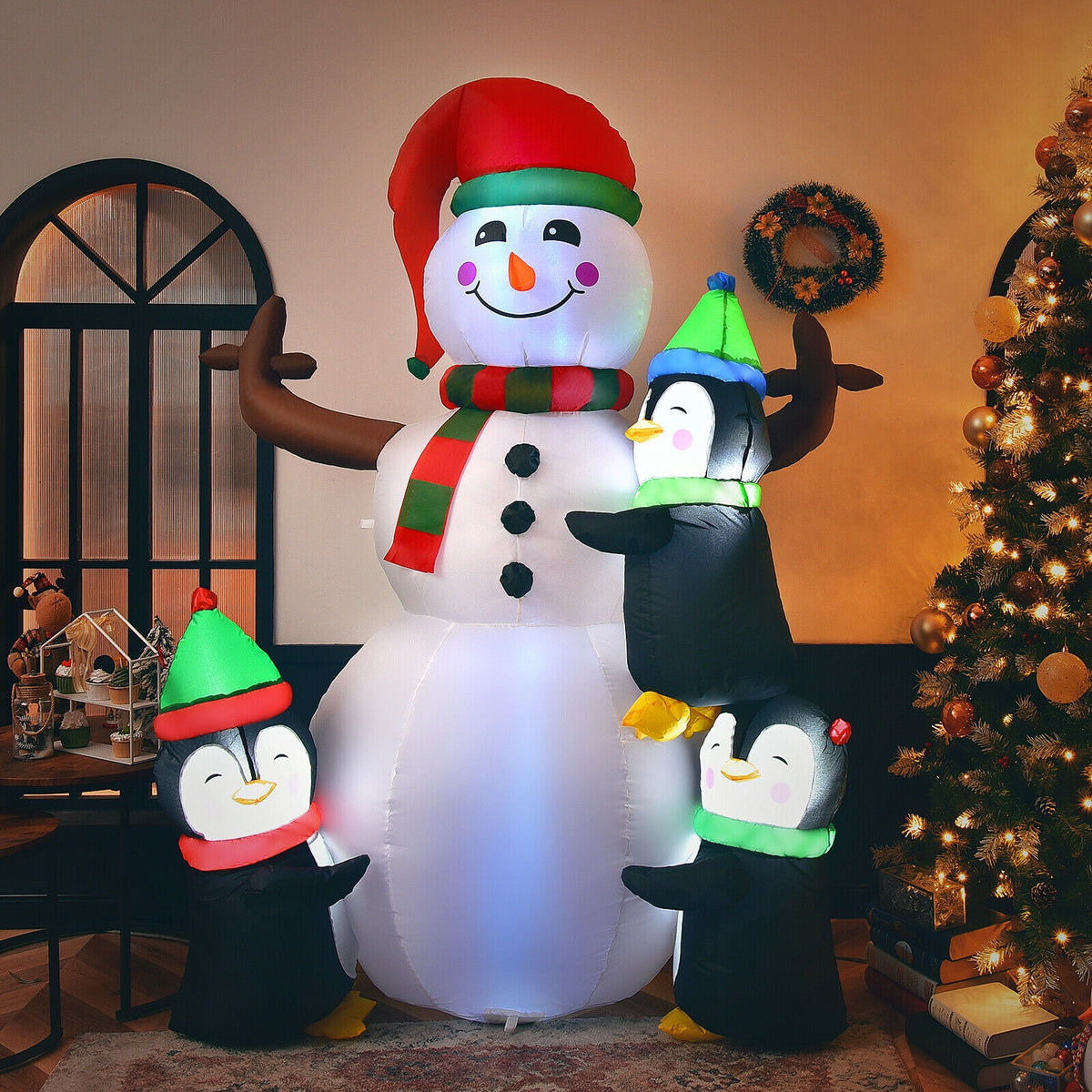 6 Feet Inflatable Snowman with Penguins Christmas Decoration - Quick & Easy Setup