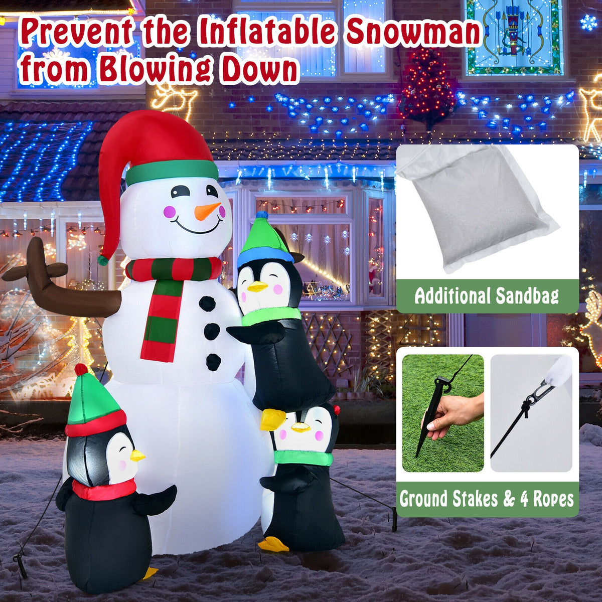 6 Feet Inflatable Snowman with Penguins Christmas Decoration - Quick & Easy Setup