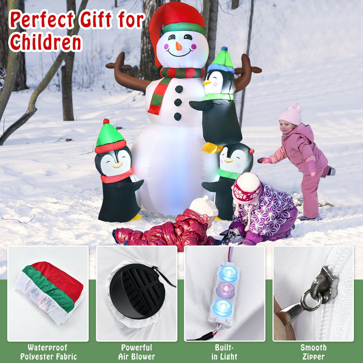 6 Feet Inflatable Snowman with Penguins Christmas Decoration - Quick & Easy Setup